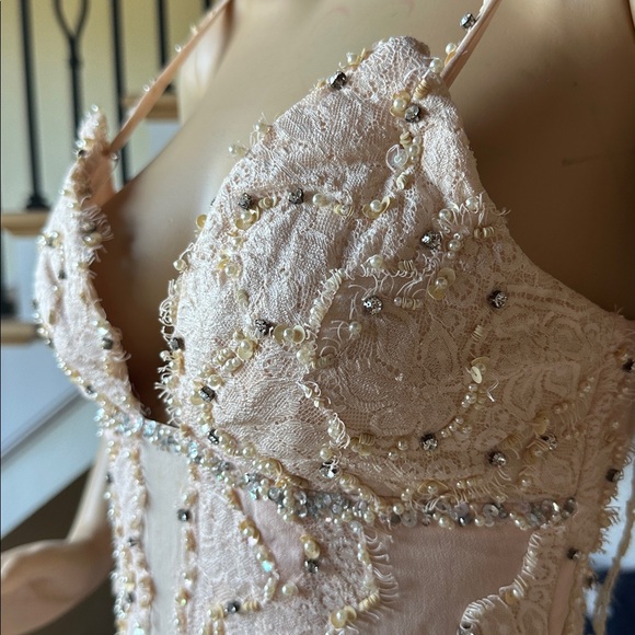 Chic Embellished Blush Mini Dress - Picture 3 of 8